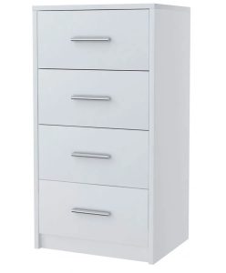Biała komoda z szufladami – funkcjonalna, minimalistyczna, wysoka, płyta MDF