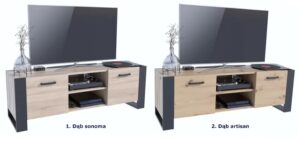 Nowoczesna szafka RTV Elior dąb artisan – 150 cm, dwie szafki, solidna konstrukcja