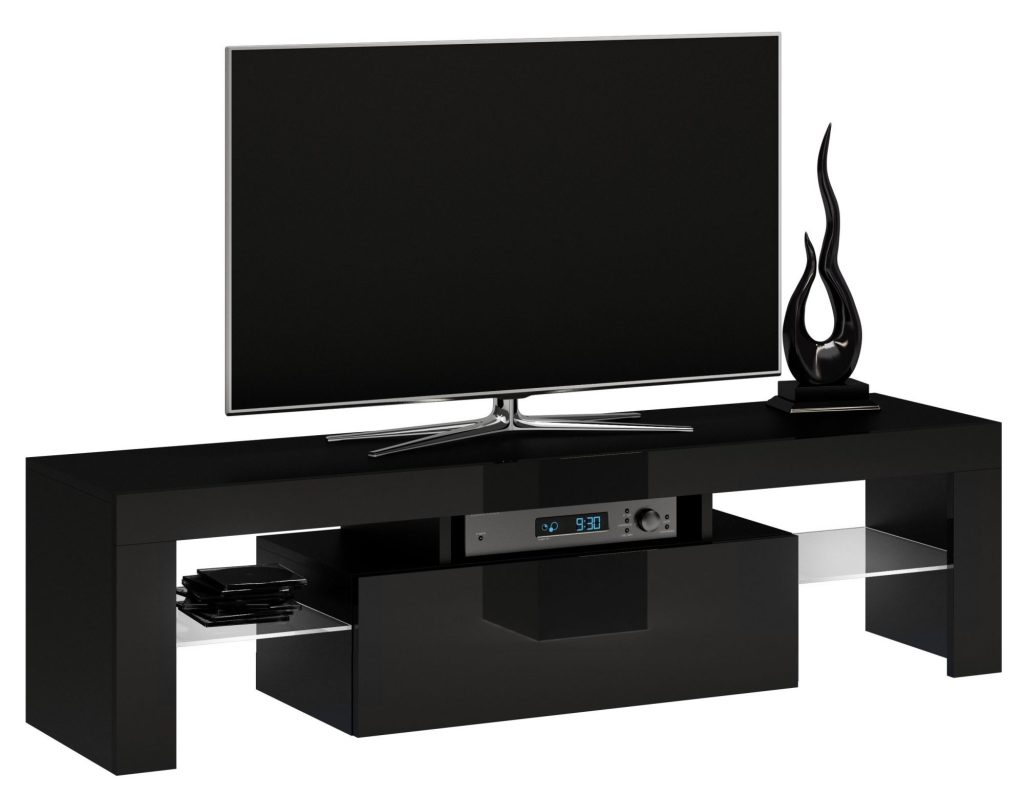 Szafka pod telewizor, stolik rtv, deko, 140x40x45 cm, czerń, połysk