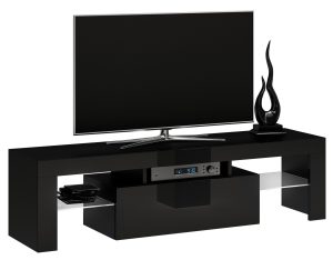 Szafka pod telewizor, stolik rtv, deko, 140x40x45 cm, czerń, połysk