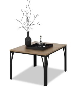 Nowoczesny stolik kawowy Dimea 4X – stabilna konstrukcja, czarny stelaż, dąb lancelot, 65x65x45 cm