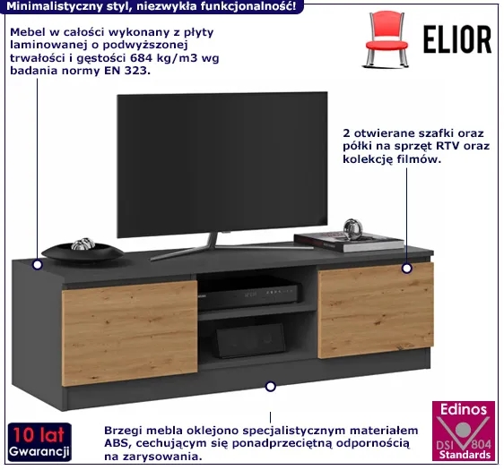 Industrialna Szafka RTV Antracyt + Dąb Artisan – nowoczesny design, wysoka funkcjonalność, stabilna konstrukcja