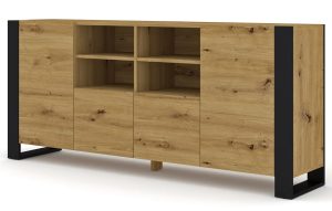 Komoda z szafkami dąb artisan – Lyra 14X, minimalistyczny design, 188 cm szerokości