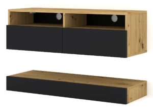 Zestaw szafka rtv z panelem dąb artisan + czarny – Herria 5X, minimalistyczny design, ekologiczne materiały