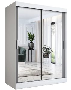 Szafa przesuwna z lustrem 150 cm Kukkin 4X – praktyczna, funkcjonalna, biało-antracytowa, laminowana płyta