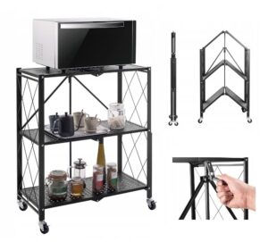 Regał magazynowy, kuchenny na kółkach – składany, styl loft, czarny, 72x34x87 cm