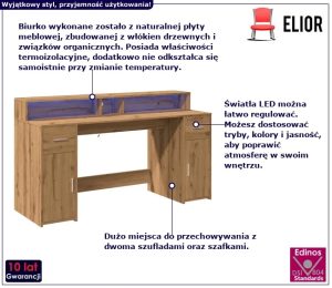 Duże biurko podświetlane z szufladami 160 cm dąb artisan – Duna