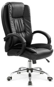Czarny ergonomiczny biurowy fotel obrotowy – Loko, mechanizm Tilt Plus, skóra ekologiczna
