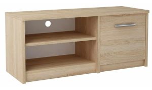 Skandynawska szafka RTV do salonu dąb sonoma – Trifio, trwała płyta MDF, modny design