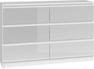 Komoda do sypialni, salonu, M6, 120x30x77 cm, biel, połysk