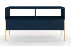 Szafka RTV w stylu glamour Marly 2X – elegancki design, granat, 120x37x65 cm, płyta meblowa