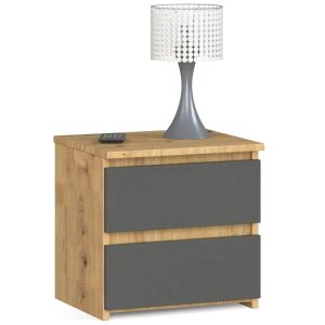 Minimalistyczna szafka nocna dąb artisan + grafit – Atika 3X, niewielkie wymiary, 2 szuflady