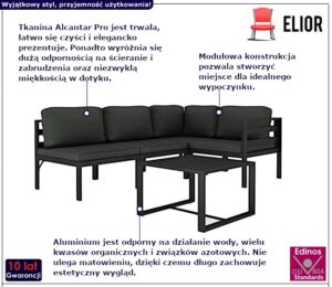 5-częściowy zestaw ogrodowy antracyt – Daso, minimalistyczny design, aluminium, komfortowe poduszki