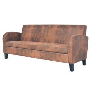 Trzyosobowa sofa Atlas 3X – brązowa, zamszowa ekoskóra, drewniana rama