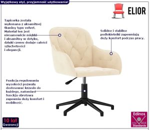 Kremowe, obrotowe krzesło biurowe tapicerowane – Picanta 3X