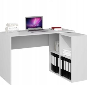 Biurko narożne Malax – nowoczesna konstrukcja, biel, 120x76x76 cm, płyta laminowana