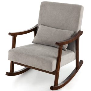 Fotel bujany z podłokietnikami – ergonomiczne oparcie, poduszka lędźwiowa, lite drewno, 66 x 90 x 83 cm