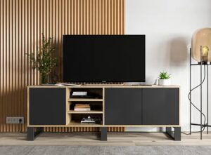 Szafka na TV dąb wotan + czarny – Avila 9X – nowoczesny, funkcjonalny design, trwała konstrukcja