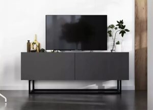 Szafka rtv na nóżkach grafitowa – Merol 5X, loftowy styl, 120x35x46 cm, płyta meblowa