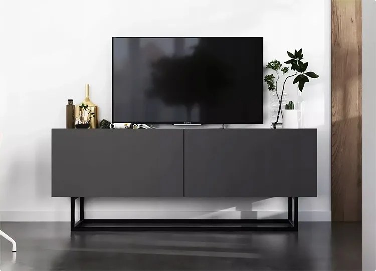 Szafka rtv na nóżkach grafitowa – Merol 5X, loftowy styl, 120x35x46 cm, płyta meblowa