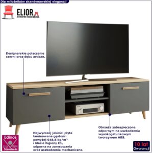 Antracytowa Szafka Pod Telewizor Na Nóżkach Z8-N52 – skandynawski styl, dąb artisan, 120 cm, płyta meblowa