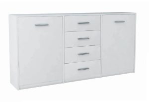 Biała komoda z podwójnymi drzwiczkami – pojemne szuflady, uniwersalny design, trwałe materiały