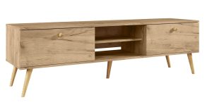 Szafka RTV na nóżkach dąb craft złoty – Geza 6X, minimalistyczny design, naturalne drewno