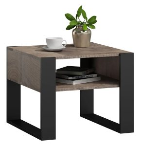 Kwadratowy stolik kawowy Martela – nowoczesny design, dąb kolonialny, czarne nogi, 60×63,6×50 cm