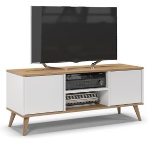 Szafka rtv, skandynawski styl, SKAND, 120x40x50 cm, dąb, biały, mat