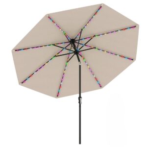Parasol ogrodowy z korbką i kolorowymi diodami LED – 300 cm, 9 trybów oświetlenia, trwała tkanina poliestrowa