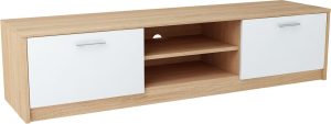 Szafka RTV, stolik, Classic, 160x41x36 cm, dąb sonoma, biel, mat
