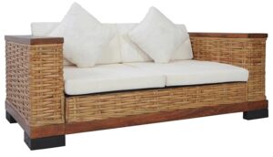 Sofa Otma 2A dwuosobowa – naturalny rattan, brąz, lite drewno mango