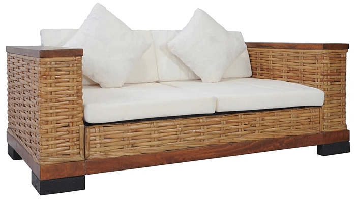 Sofa Otma 2A dwuosobowa – naturalny rattan, brąz, lite drewno mango