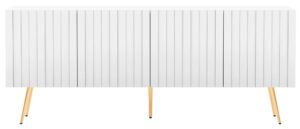 Biały stolik pod TV na złotych nóżkach – Filo 14X, nowoczesny styl, elegancki design