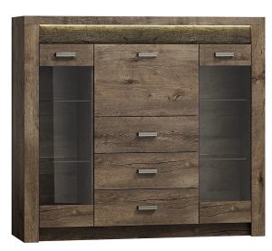 Komoda Z Barkiem I Witryną Jesion Ciemny W6-S53 – nowoczesny design, funkcjonalność, pojemne szuflady
