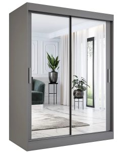 Antracytowa szafa przesuwna z lustrem 150 cm – Kukkin 4X, nowoczesny design, funkcjonalne wnętrze