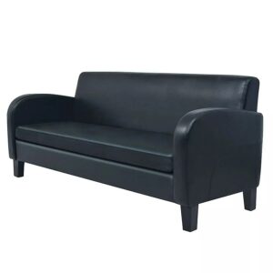 Trzyosobowa sofa czarna R8-F41 – klasyczny design, ekoskóra, drewniana rama