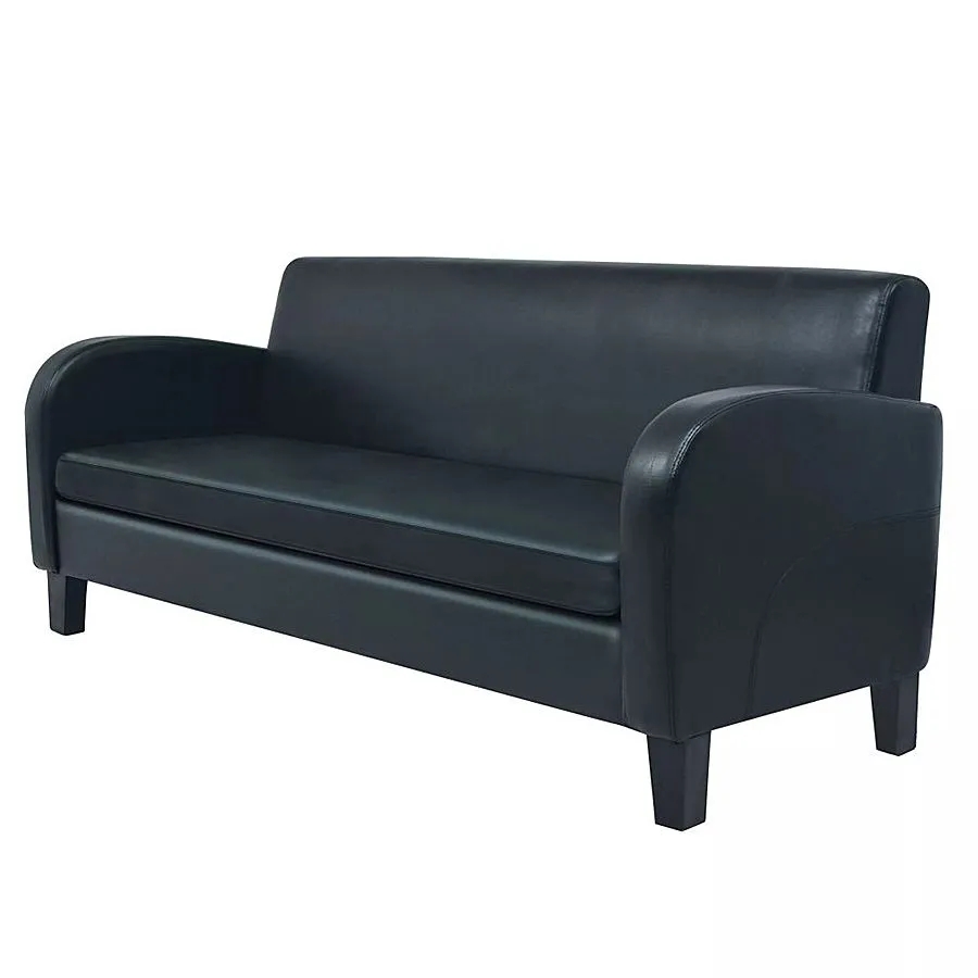 Trzyosobowa sofa czarna R8-F41 – klasyczny design, ekoskóra, drewniana rama