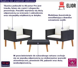 3-częsciowy zestaw wypoczynkowy – Hera, komfortowy, elegancki, czarny, biały, technorattan
