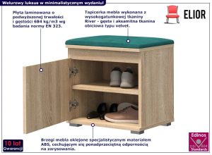 Minimalistyczna Szafka Na Buty Dąb Sonoma + Zielony P8-L19 – elegancka, welurowe siedzisko, wysoka jakość