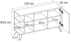 Nowoczesna komoda lewostronna w stylu loft dąb craft – Zorina 7X, industrialny design, metalowe nóżki