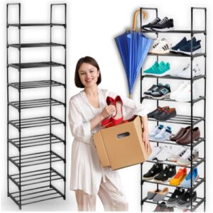 Szafka na obuwie slim regał stojak metalowy czarny – oszczędność miejsca, modułowa konstrukcja, materiał metalowy