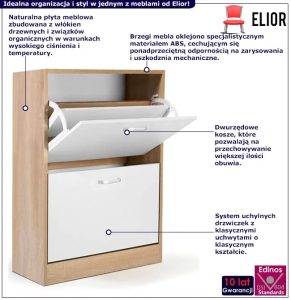Skandynawska Dwudrzwiowa Biały Szafka Na Buty + Naturalny B6-K48