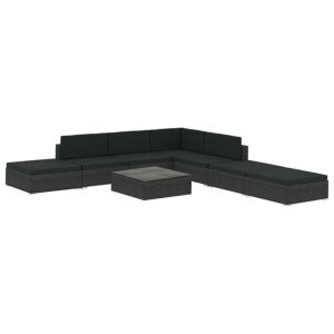 8-częściowy czarny zestaw wypoczynkowy do ogrodu – Owis 8B, wygodny, elegancki, trwały, rattan PE