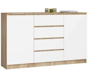 Skandynawska komoda dąb sonoma + biały – Bedixo 3X, pojemne szuflady, nowoczesny design