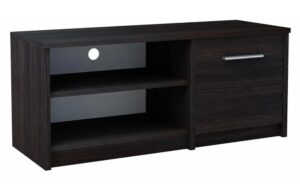 Szafka RTV z półkami i drzwiczkami Elior D3-T96 – nowoczesny design, kolor wenge, wymiary 98x35x42 cm, płyta MDF