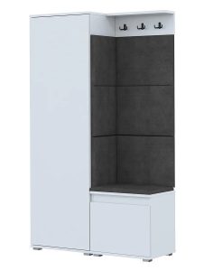 Szafa z siedziskiem tapicerowanym Fazo 5X – elegancka garderoba, biało-szara, welurowa tkanina