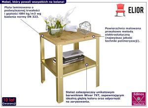 Minimalistyczny stolik kawowy złoty + dąb artisan – Sufix 3X, nowoczesny design, trwałe materiały, uniwersalne zastosowanie