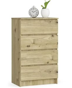 Wąska komoda do salonu dąb artisan – Branni 3X, 4 szuflady, płyta laminowana