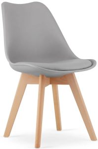 Komplet Szarych Krzeseł Skandynawskich Kuchennych 4 Szt. Elior – ergonomiczne siedzisko, naturalne drewno bukowe, łatwy montaż
